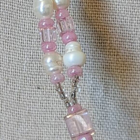 Pink Quartz, Potato Pearls, and Glass Bead Tassel Necklace - Picture 5 of 13